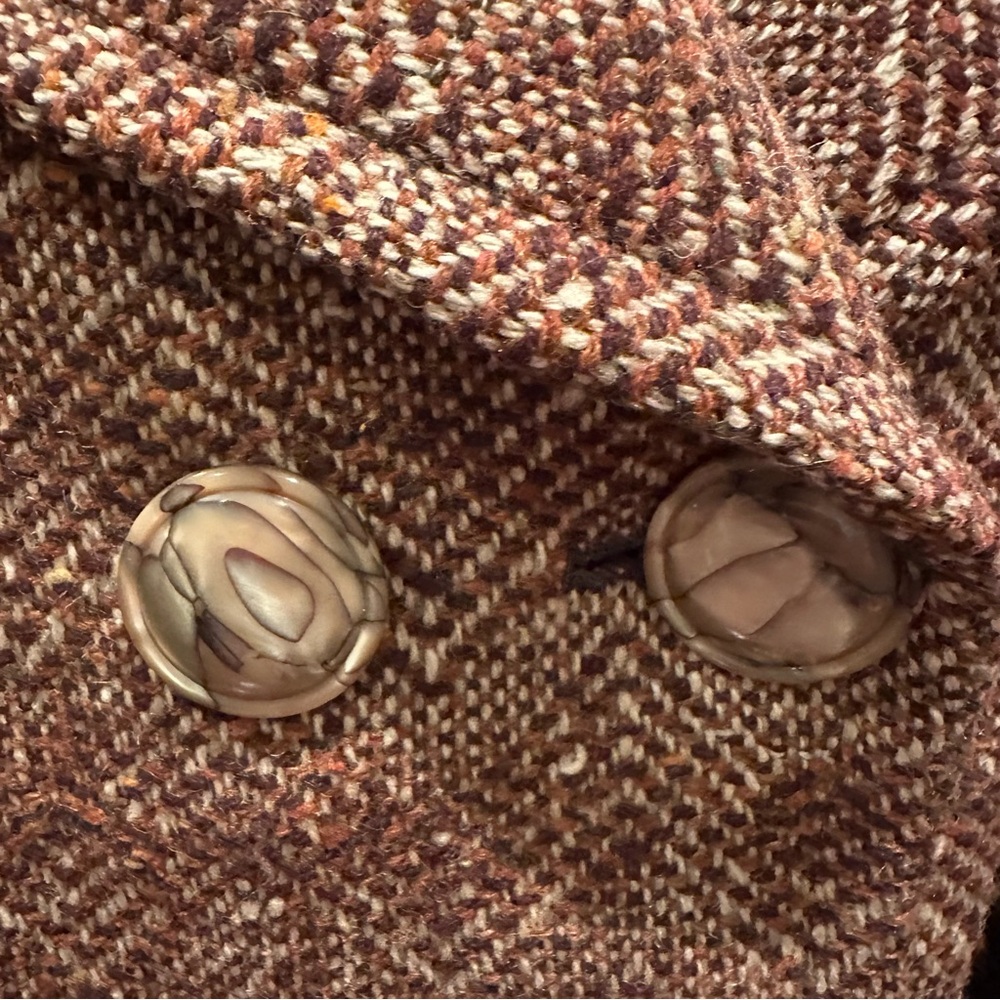 Vintage Custom Tailored Handmade Herringbone Tweed Double Breasted Coat - Picture 6 of 14